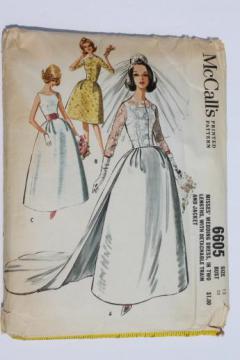 catalog photo of 60s vintage wedding dress pattern, McCall's sewing pattern for gown w/ detachable train