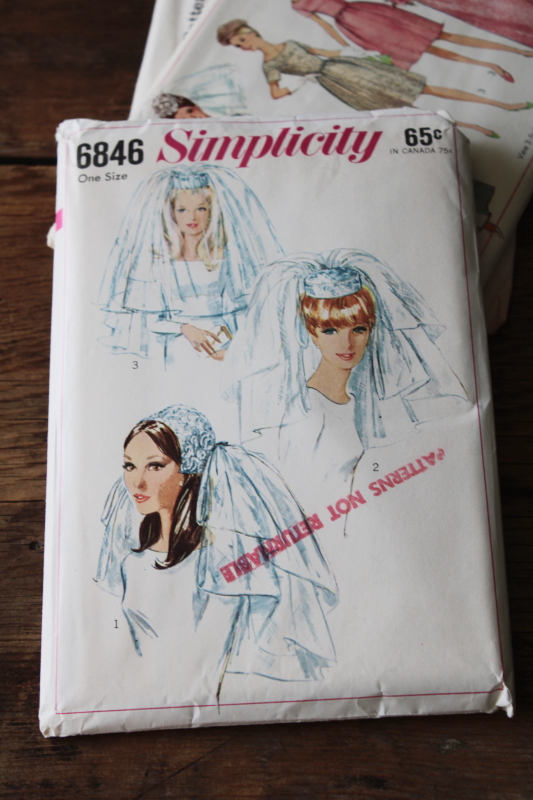 photo of 60s vintage wedding dress sewing patterns, veil headpiece, bridal & bridesmaid gowns uncut #5
