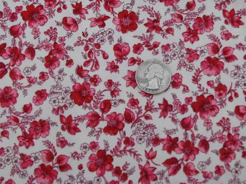 photo of 60s vintage wild rose print cotton duck fabric, deep pink on white #1