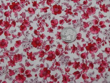 catalog photo of 60s vintage wild rose print cotton duck fabric, deep pink on white