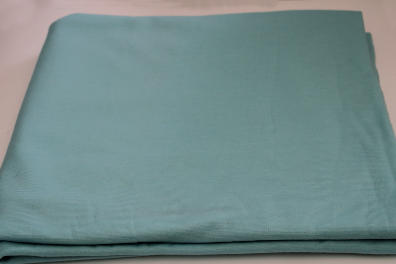 photo of 60s vintage wool poly blend fabric, retro aqua solid color heavy knit pantsuit suit fabric #1