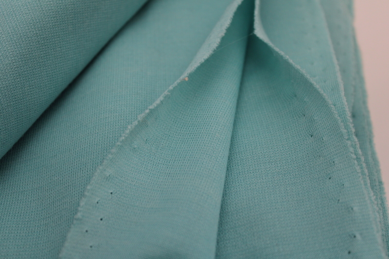 photo of 60s vintage wool poly blend fabric, retro aqua solid color heavy knit pantsuit suit fabric #2