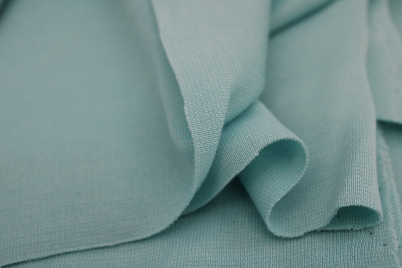 photo of 60s vintage wool poly blend fabric, retro aqua solid color heavy knit pantsuit suit fabric #4