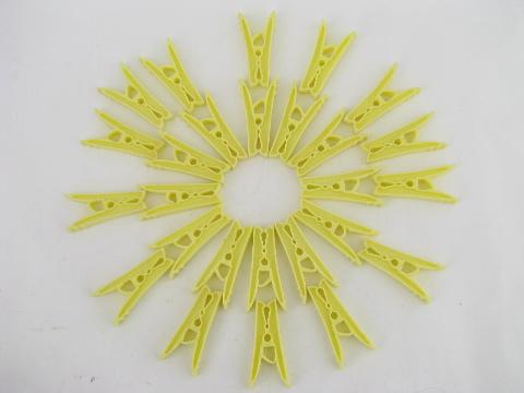 photo of 60s vintage yellow plastic spring clip clothespins, never used #1