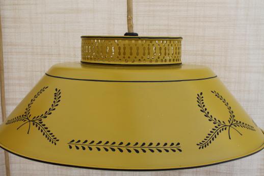 photo of 60s vintage yellow tole shade lamp, wall mount counterweight adjustable pull down hanging light #8