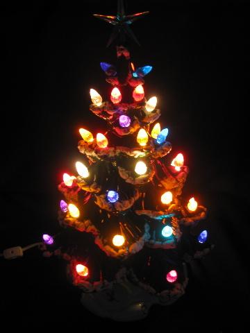 photo of 60s-70s vintage handmade ceramic Christmas tree w/ plastic bulb lights #2