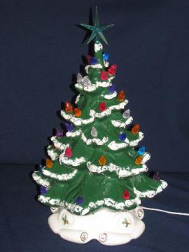 catalog photo of 60s-70s vintage handmade ceramic Christmas tree w/ plastic bulb lights