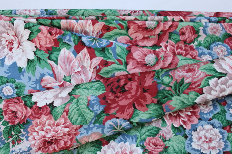 photo of 7 plus yards 1980s vintage chintz floral print cotton decorator fabric Scotchgard finish #5