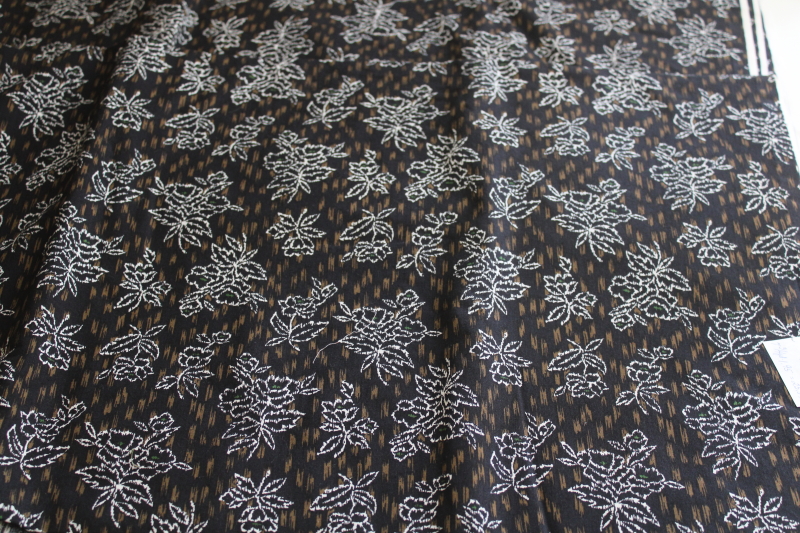 photo of 7+ yards 50 wide 90s vintage cotton fabric, scratch art style floral black & brown w/ white  #1