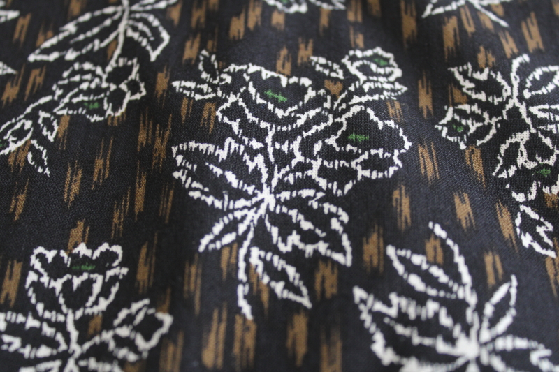 photo of 7+ yards 50 wide 90s vintage cotton fabric, scratch art style floral black & brown w/ white  #5