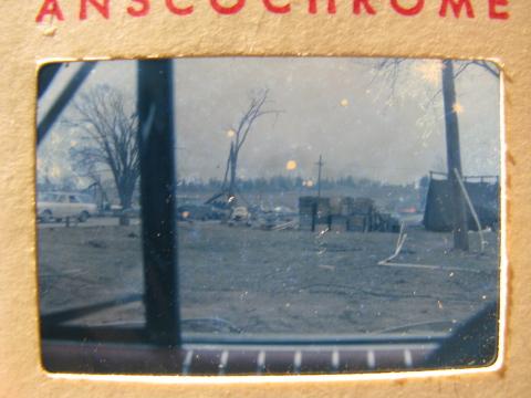 photo of 7 vintage 35mm photo slides, F2 tornado and storm damage from Palm Sunday April 11, 1965 tornado, Monroe, Wisconsin #5