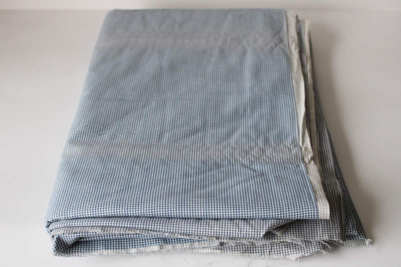 photo of 7 yards faded blue mini checks gingham print cotton fabric, 70s 80s vintage #3