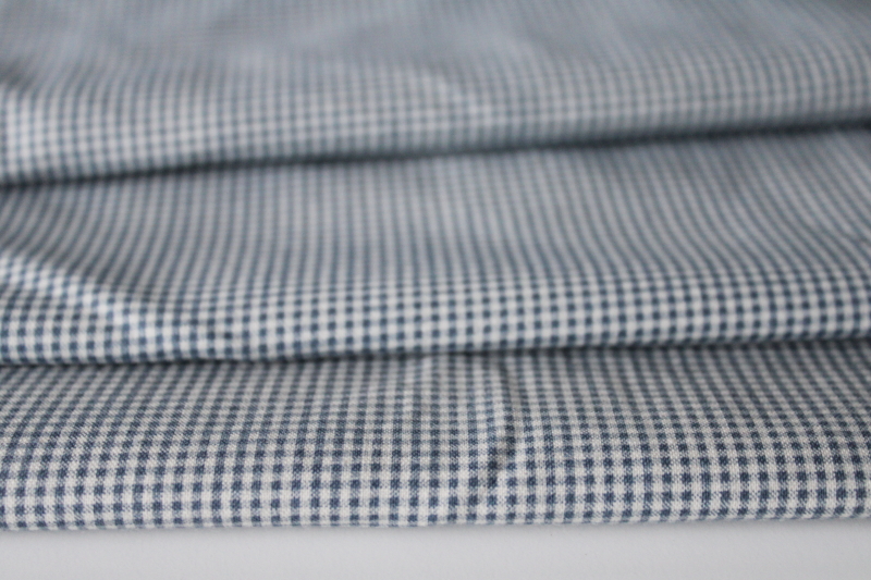 photo of 7 yards faded blue mini checks gingham print cotton fabric, 70s 80s vintage #4