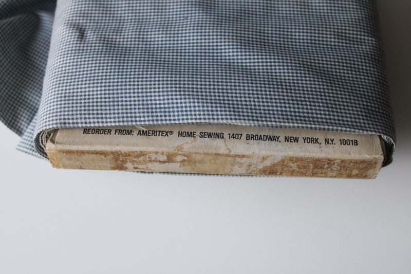 photo of 7 yards faded blue mini checks gingham print cotton fabric, 70s 80s vintage #5