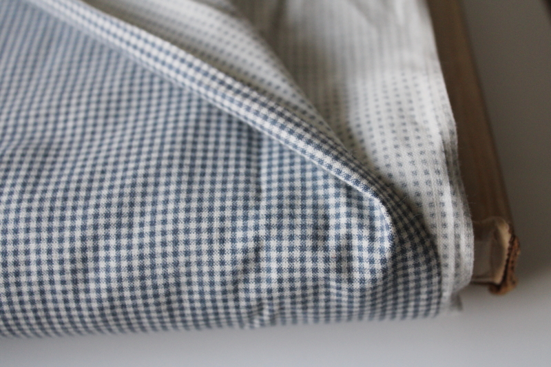 photo of 7 yards faded blue mini checks gingham print cotton fabric, 70s 80s vintage #9