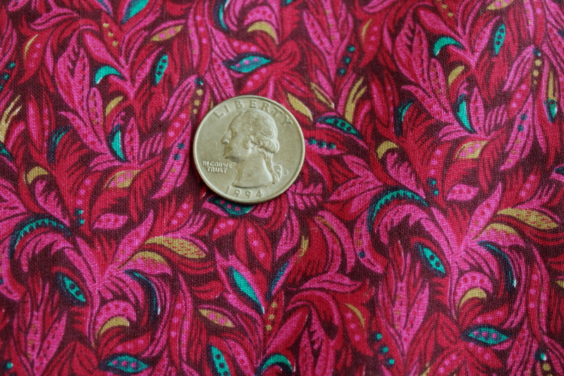 photo of 7 yards vintage Peter Pan cotton fabric, magenta pink print paisley feather plumes  #4