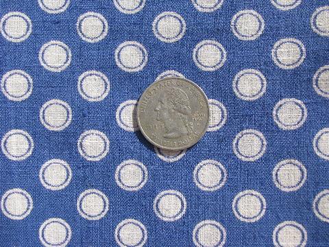 photo of 7 yds unused vintage cotton feedsack material, white dots print on blue fabric #1