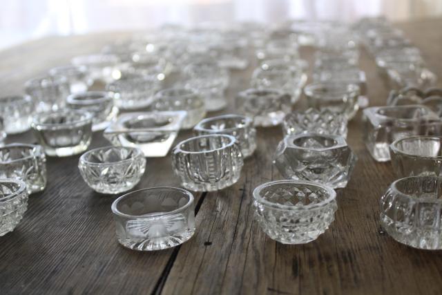 photo of 70 antique and vintage pressed pattern glass salt cellars, salts dips dishes #1