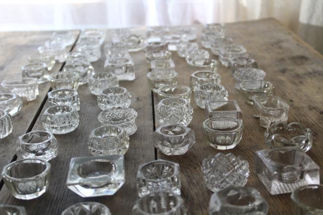 photo of 70 antique and vintage pressed pattern glass salt cellars, salts dips dishes #3