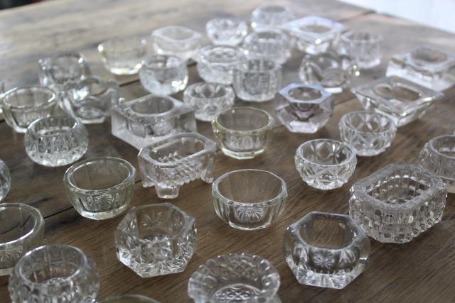 photo of 70 antique and vintage pressed pattern glass salt cellars, salts dips dishes #6