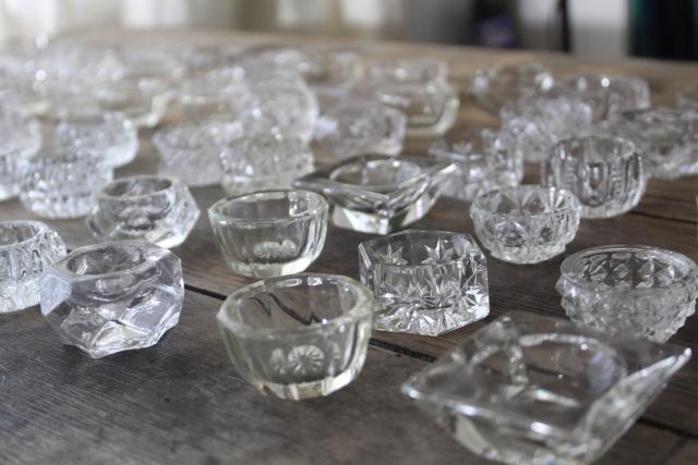 photo of 70 antique and vintage pressed pattern glass salt cellars, salts dips dishes #10