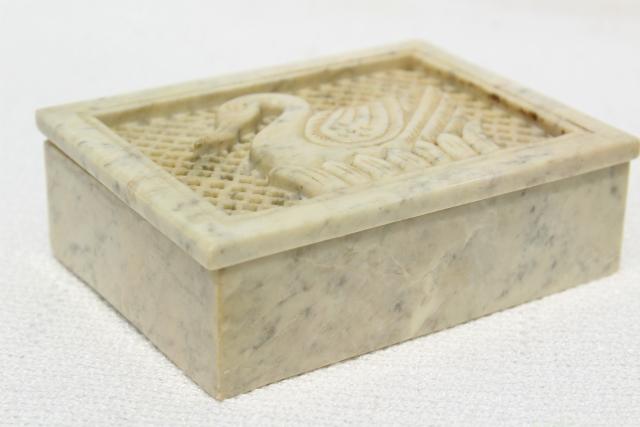 photo of 70s 80s vintage India carved stone box incense holder w/ swan cameo  #2