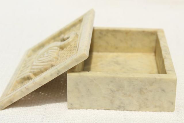 photo of 70s 80s vintage India carved stone box incense holder w/ swan cameo  #5