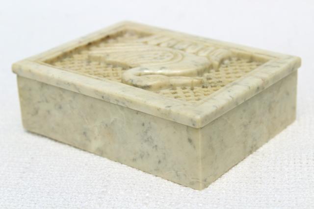 photo of 70s 80s vintage India carved stone box incense holder w/ swan cameo  #8