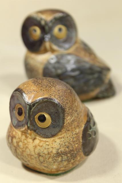 photo of 70s 80s vintage Japan ceramic owls, rustic earth tone natural woodland colors #1