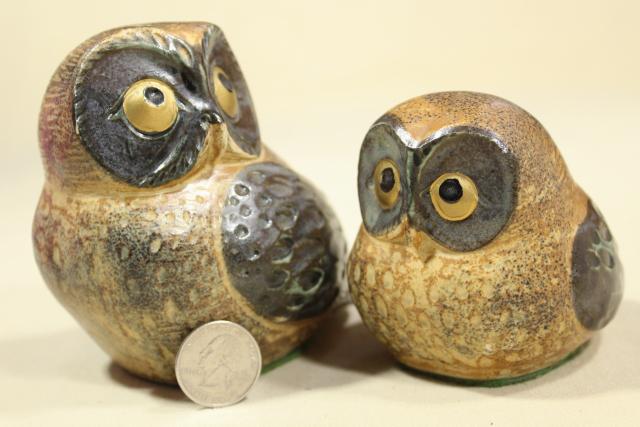 photo of 70s 80s vintage Japan ceramic owls, rustic earth tone natural woodland colors #4