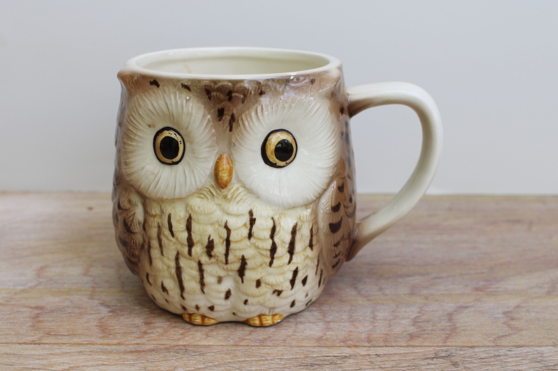 photo of 70s 80s vintage Otagiri Japan ceramic owl mug, cute for a planter pot #1