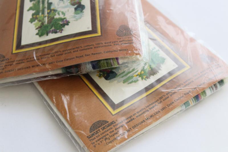 photo of 70s 80s vintage Sunset crewel embroidery kits, paint by number style nature scenes #6