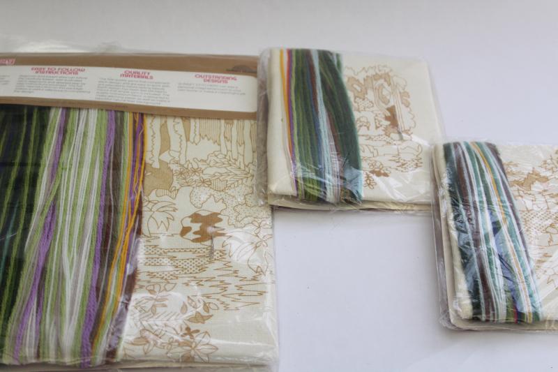 photo of 70s 80s vintage Sunset crewel embroidery kits, paint by number style nature scenes #7