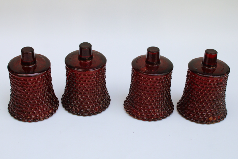 photo of 70s 80s vintage Taiwan hobnail glass votive candle holders, amber w/ worn ruby stained color  #5