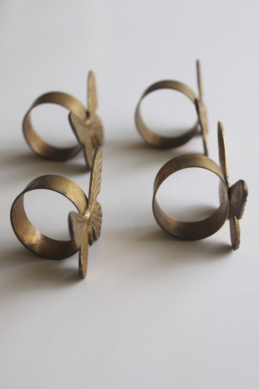 photo of 70s 80s vintage brass butterfly napkin holders, solid brass rings & butterflies  #2