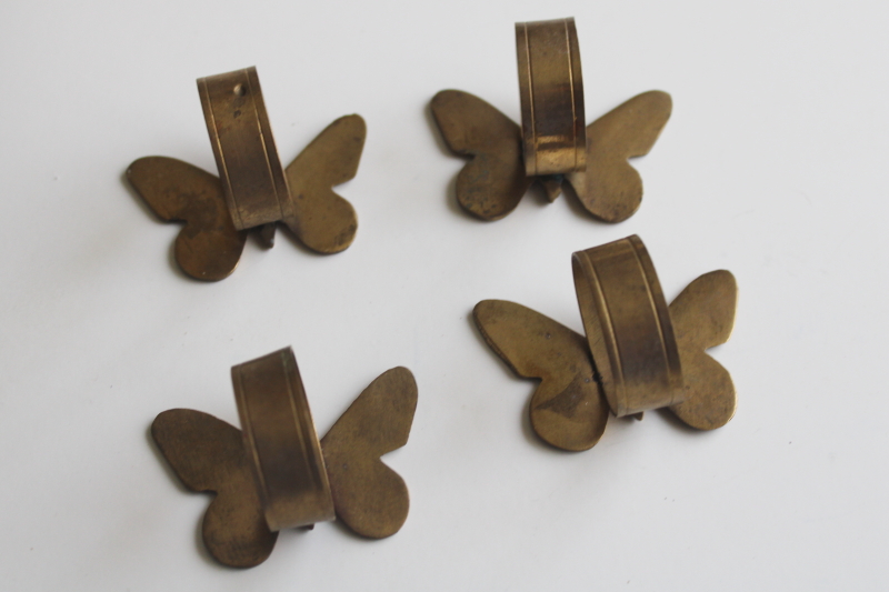 photo of 70s 80s vintage brass butterfly napkin holders, solid brass rings & butterflies  #3