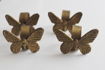 70s 80s vintage brass butterfly napkin holders, solid brass rings & butterflies 