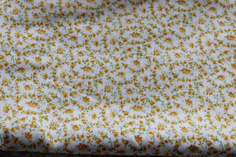 photo of 70s 80s vintage cotton fabric, prairie girl floral tiny print gold flowers on white #1