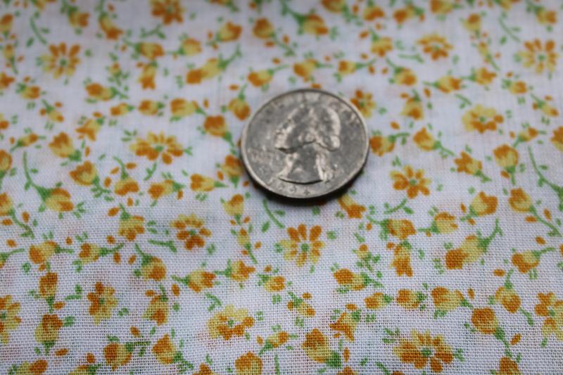 photo of 70s 80s vintage cotton fabric, prairie girl floral tiny print gold flowers on white #3