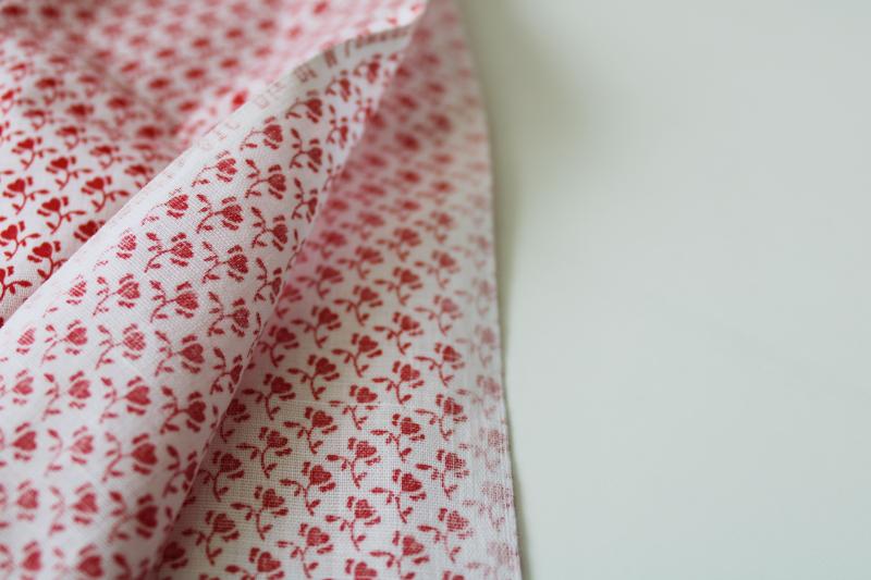 photo of 70s 80s vintage cotton fabric, red hearts tiny print on white Valentine's day #3