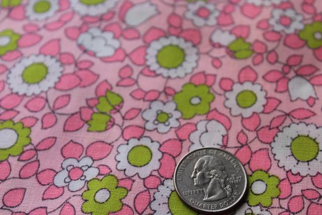 photo of 70s 80s vintage cotton fabric, retro daisy print lime green & neon day-glo pink! #2