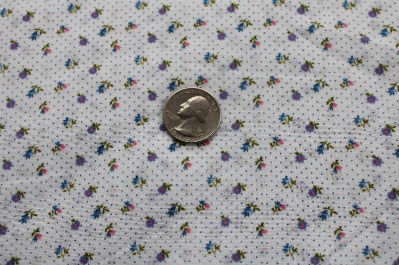 photo of 70s 80s vintage cotton poly fabric, tiny print flowers & pin dots in blue & purple #1