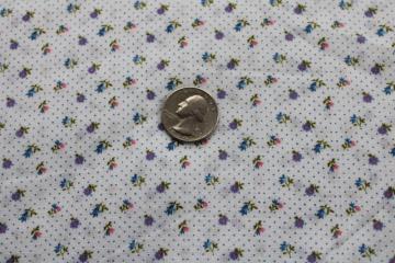 catalog photo of 70s 80s vintage cotton poly fabric, tiny print flowers & pin dots in blue & purple