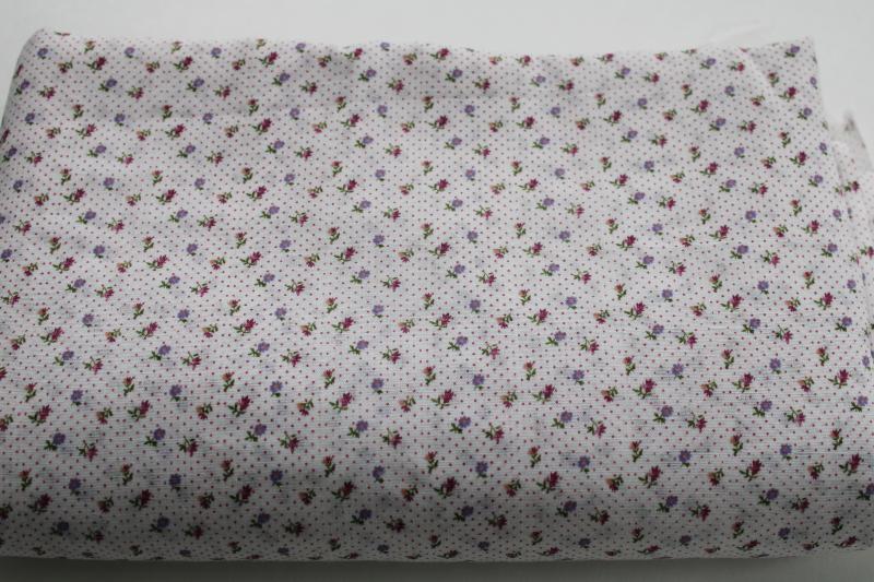 photo of 70s 80s vintage cotton poly fabric, tiny print flowers & pin dots in pink & purple #1