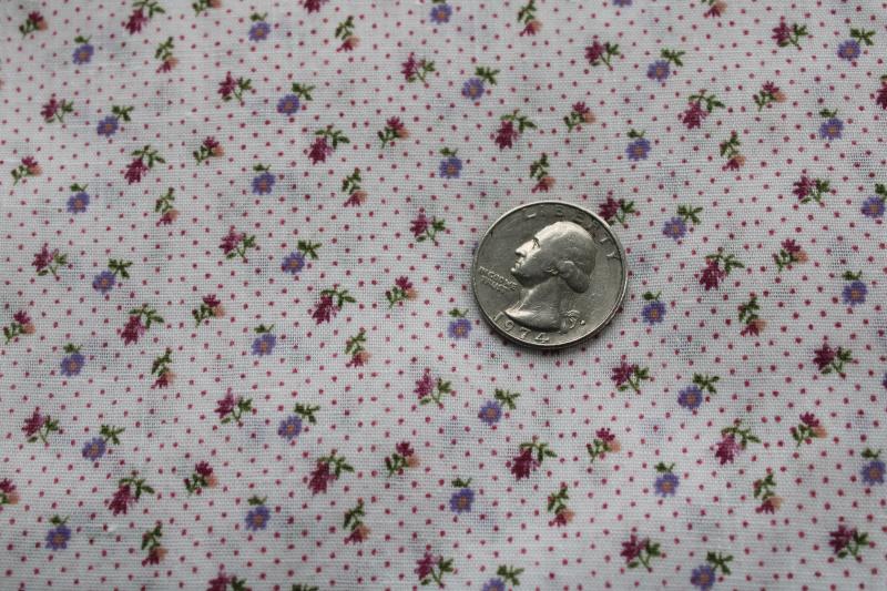 photo of 70s 80s vintage cotton poly fabric, tiny print flowers & pin dots in pink & purple #3