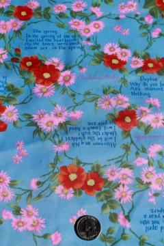 catalog photo of 70s 80s vintage fabric Edna St Vincent Millay poetry quotes on silky poly shirting / lining fabric