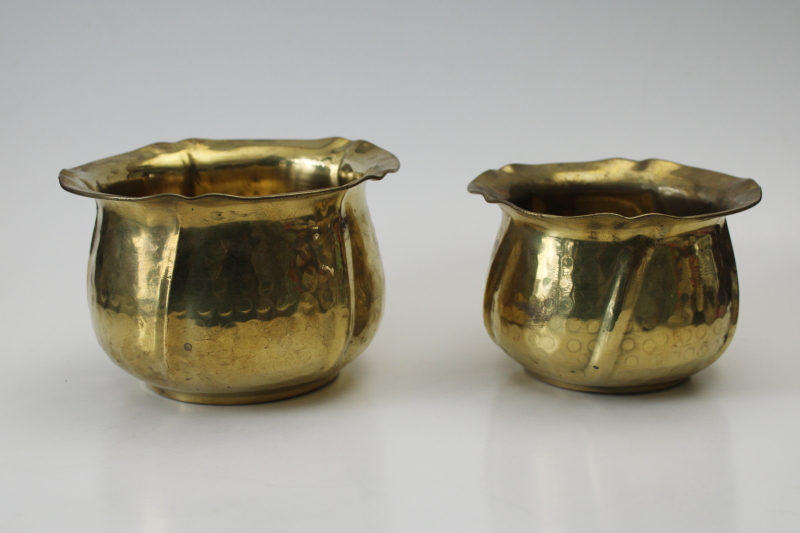 photo of 70s 80s vintage hammered brass planter pots large & small, bright shiny gold brass never used  #1