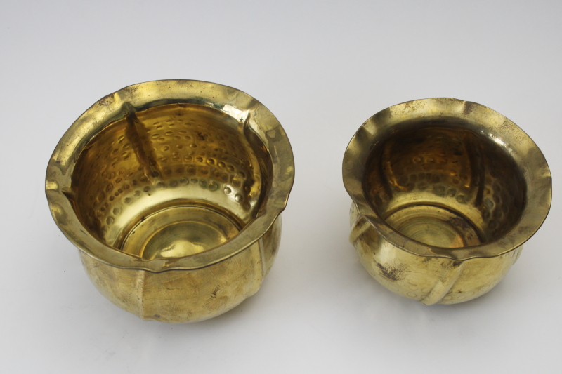 photo of 70s 80s vintage hammered brass planter pots large & small, bright shiny gold brass never used  #2