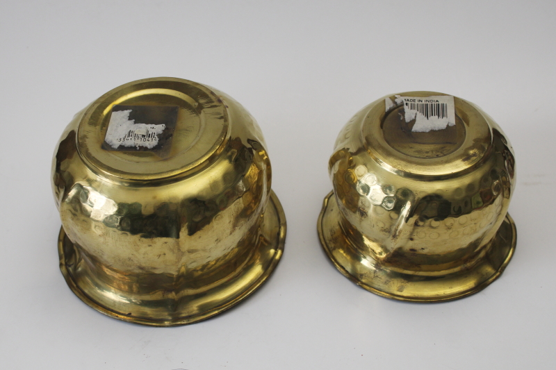 photo of 70s 80s vintage hammered brass planter pots large & small, bright shiny gold brass never used  #3