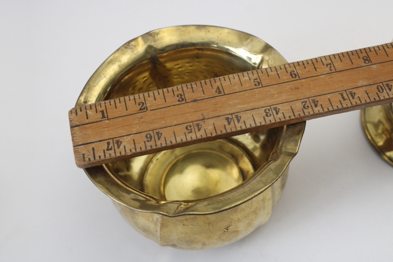 photo of 70s 80s vintage hammered brass planter pots large & small, bright shiny gold brass never used  #4